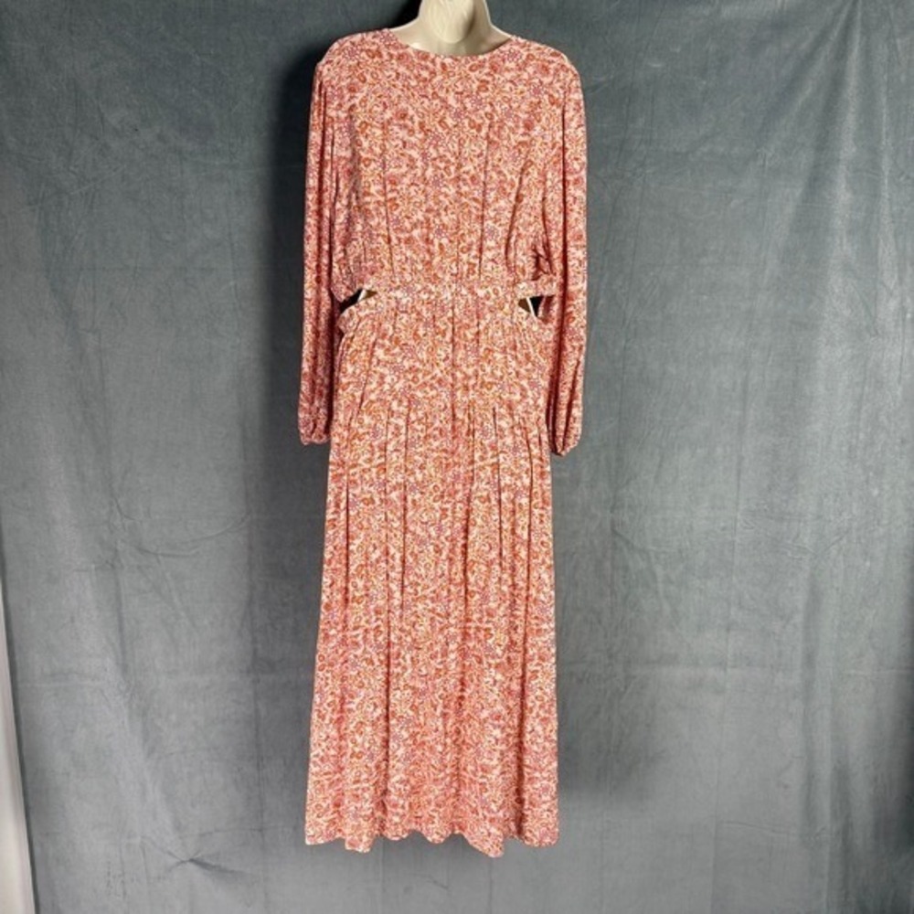 Old Navy Peach Floral Print Maxi Dress Cutout Waist XL Spring Resort Vacation - Picture 4 of 16